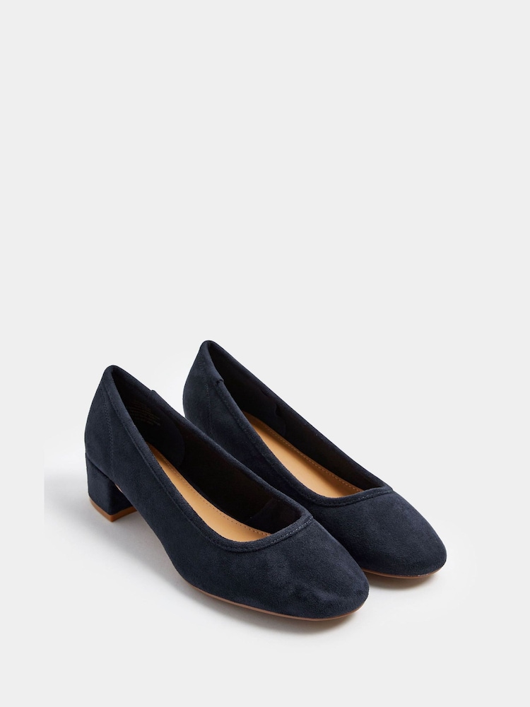 Long Tall Sally Blue Block Heel Ballerina Pumps - Image 1 of 4