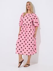 Yours Curve Pink Limited Polka Dot Dress - Image 2 of 5