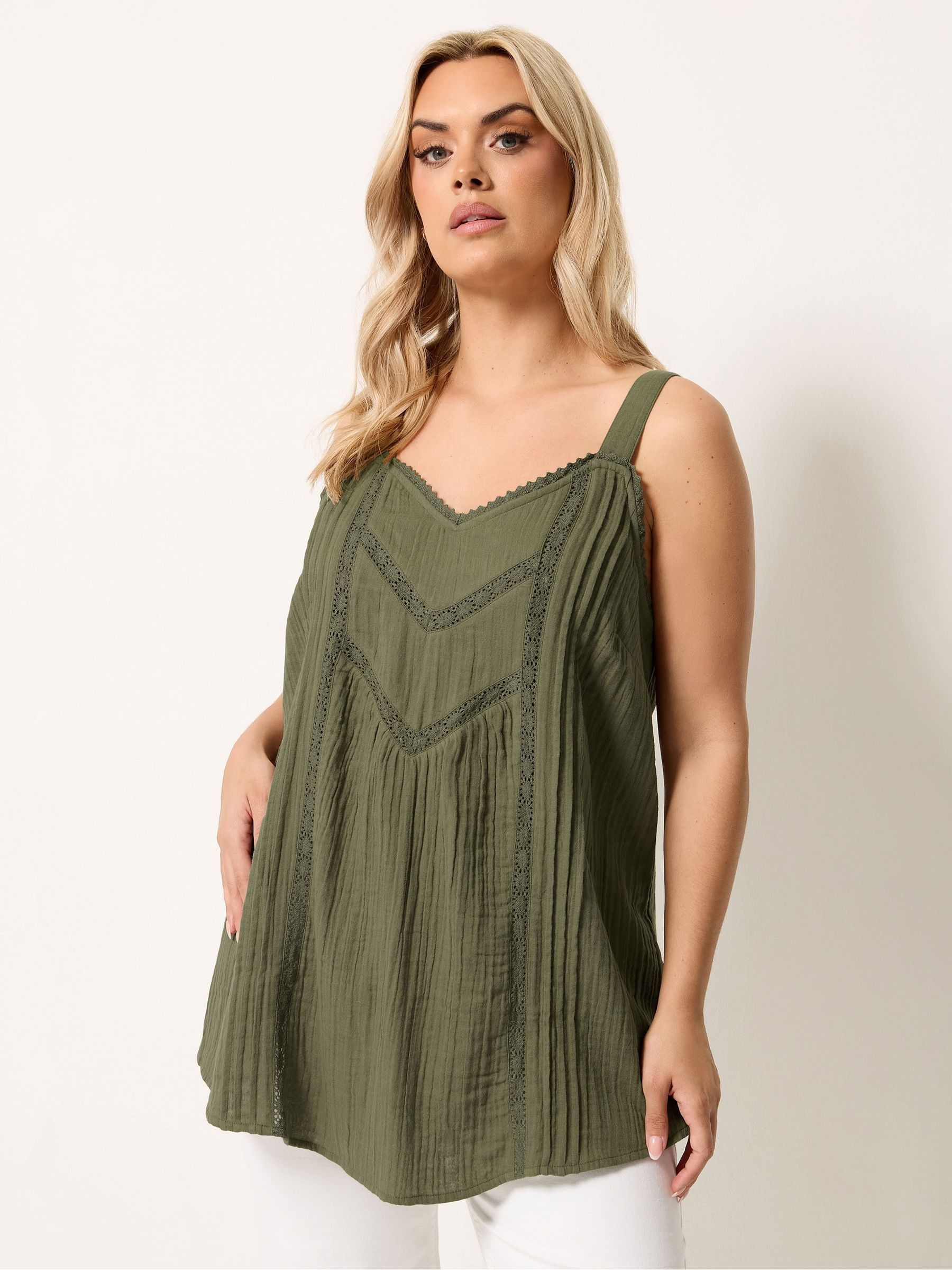 Yours Curve Women's Green Crochet V Insert Cami