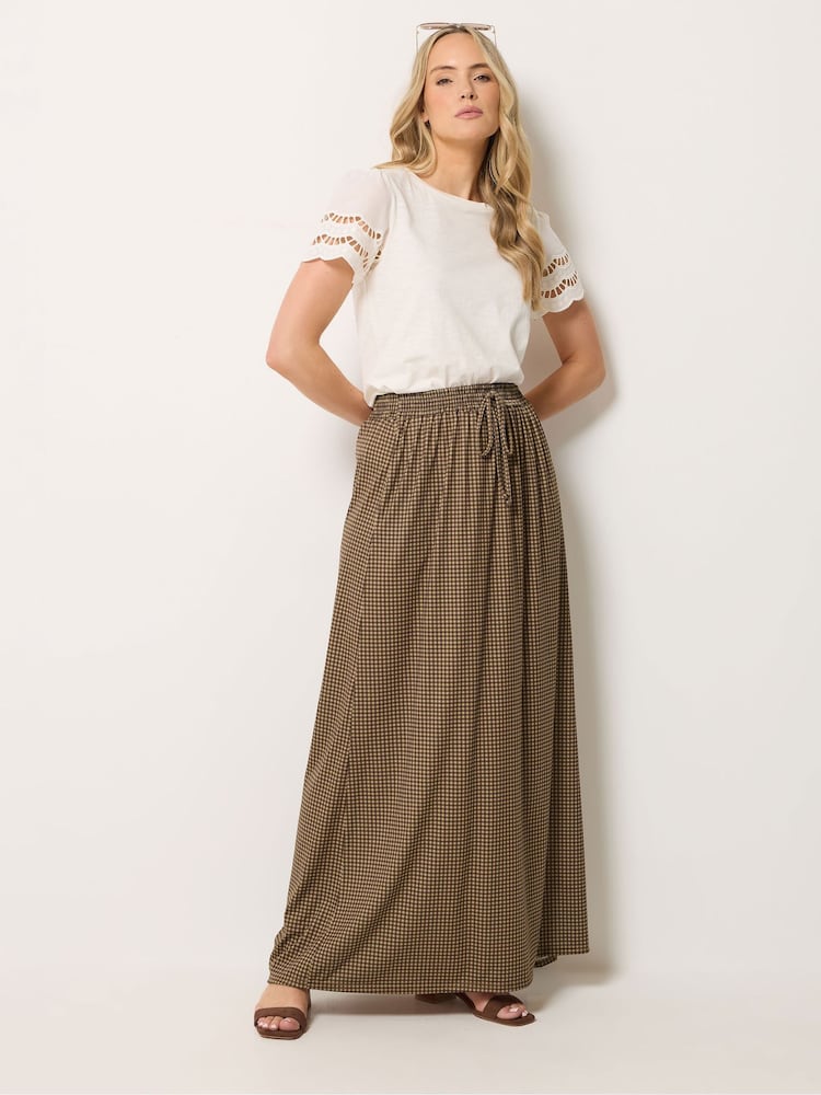 Long Tall Sally Brown Gingham Shirred Waist Skirt - Image 1 of 5 Long Tall Sally Brown Gingham Shirred Waist Skirt - Image 1 of 5