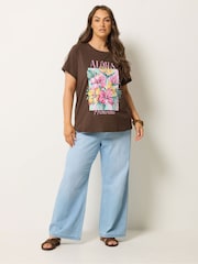 Yours Curve Brown Aloha Placement T-Shirt - Image 3 of 5
