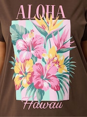 Yours Curve Brown Aloha Placement T-Shirt - Image 4 of 5