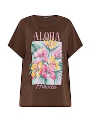 Yours Curve Brown Aloha Placement T-Shirt - Image 5 of 5