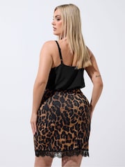 Yours Curve Brown Limited Lace Trim Mini Skirt - Image 3 of 5