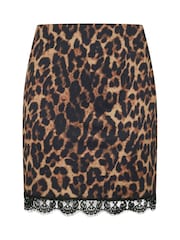 Yours Curve Brown Limited Lace Trim Mini Skirt - Image 5 of 5
