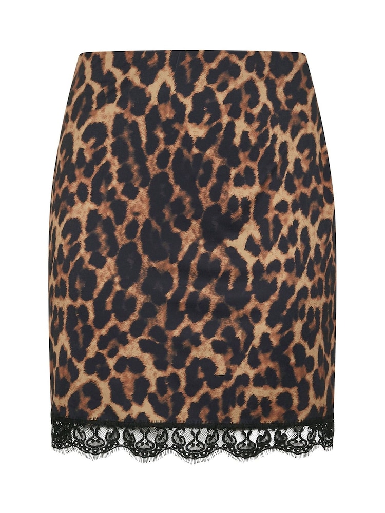 Yours Curve Brown Limited Lace Trim Mini Skirt - Image 5 of 5