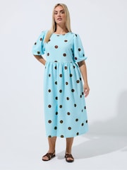 Yours Curve Blue Limited Polka Dot Dress - Image 2 of 5