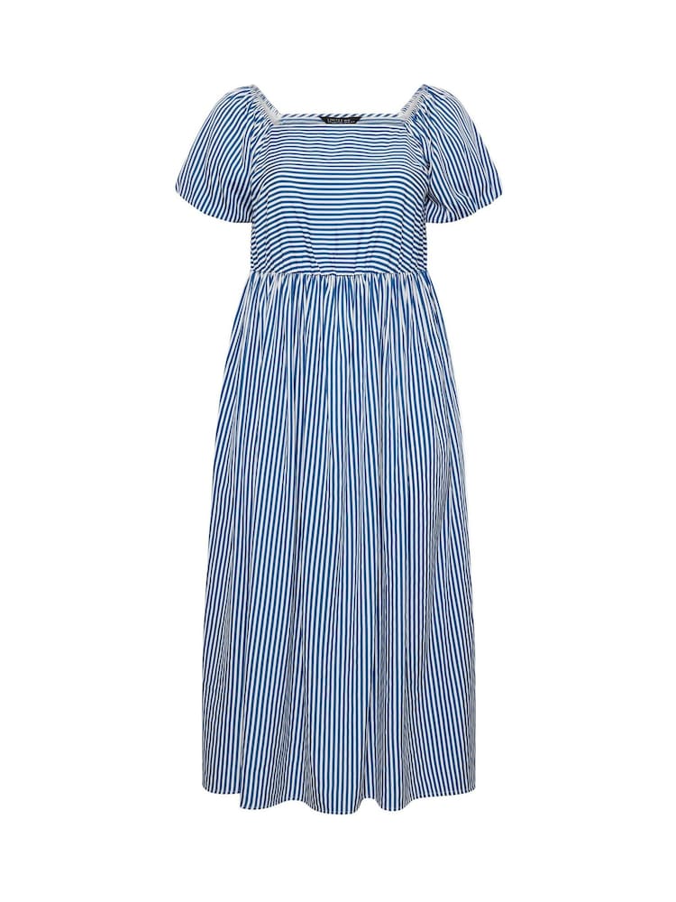 Yours Curve Blue Limited Stripe Puff Sleeve Dress - Image 5 of 5 Yours Curve Blue Limited Stripe Puff Sleeve Dress - Image 5 of 5