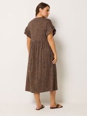 Yours Curve Brown Frill Sleeve Midaxi Dress - Image 2 of 5