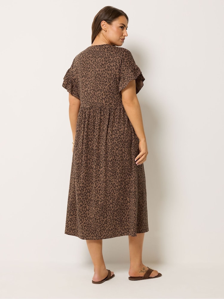 Yours Curve Brown Frill Sleeve Midaxi Dress - Image 2 of 5
