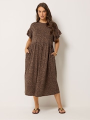 Yours Curve Brown Frill Sleeve Midaxi Dress - Image 3 of 5