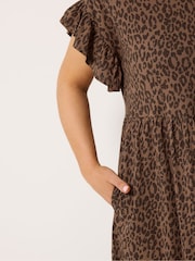 Yours Curve Brown Frill Sleeve Midaxi Dress - Image 4 of 5