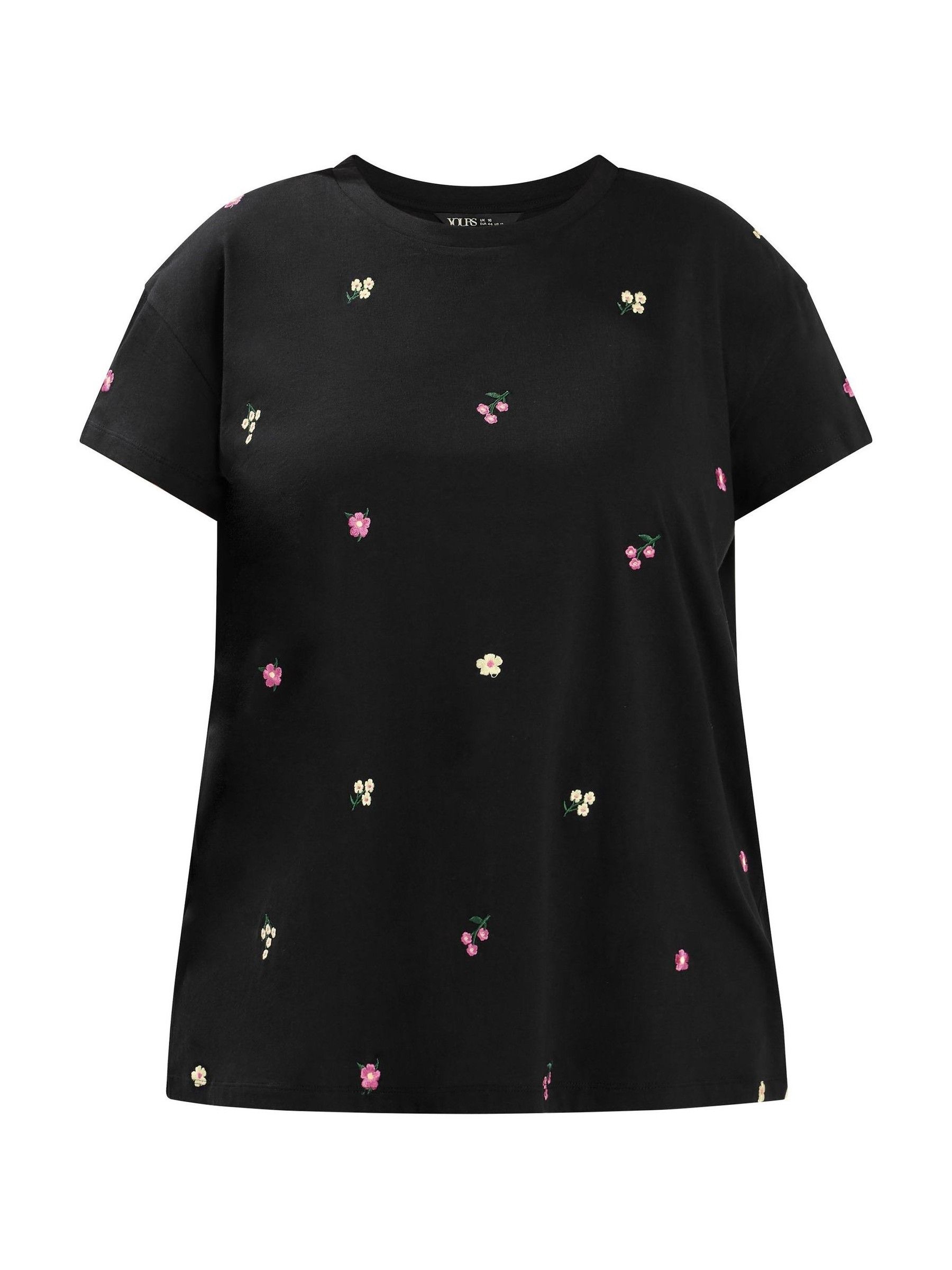 Buy Yours Curve Black All Over Print Embroidery Blossom T-Shirt