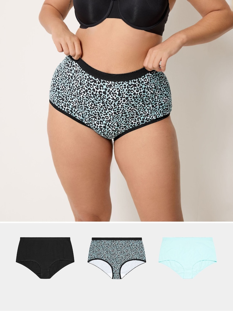 Yours Curve Blue Animal Print Full Briefs 5 Pack - Image 1 of 7