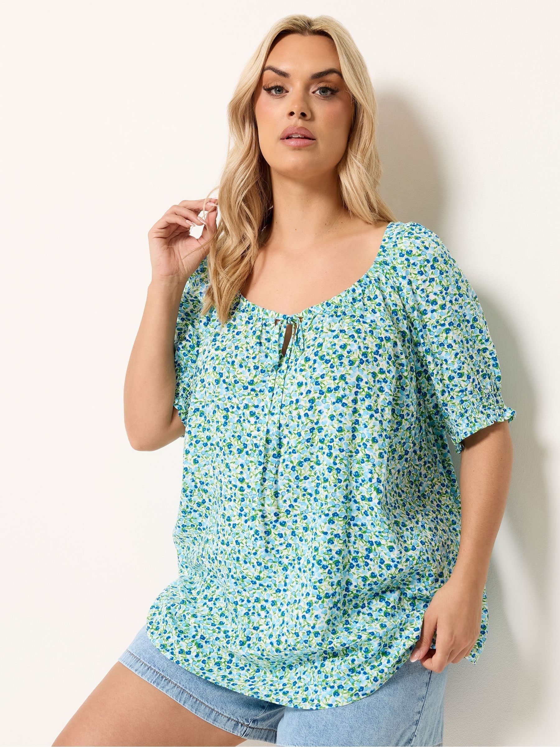 Yours Curve Floral Print Puff Sleeve Top - Women's - Plus Size Curve - Image 2