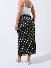 Yours Curve Black Limited Polka Dot Lace Hem Maxi Skirt - Image 3 of 5
