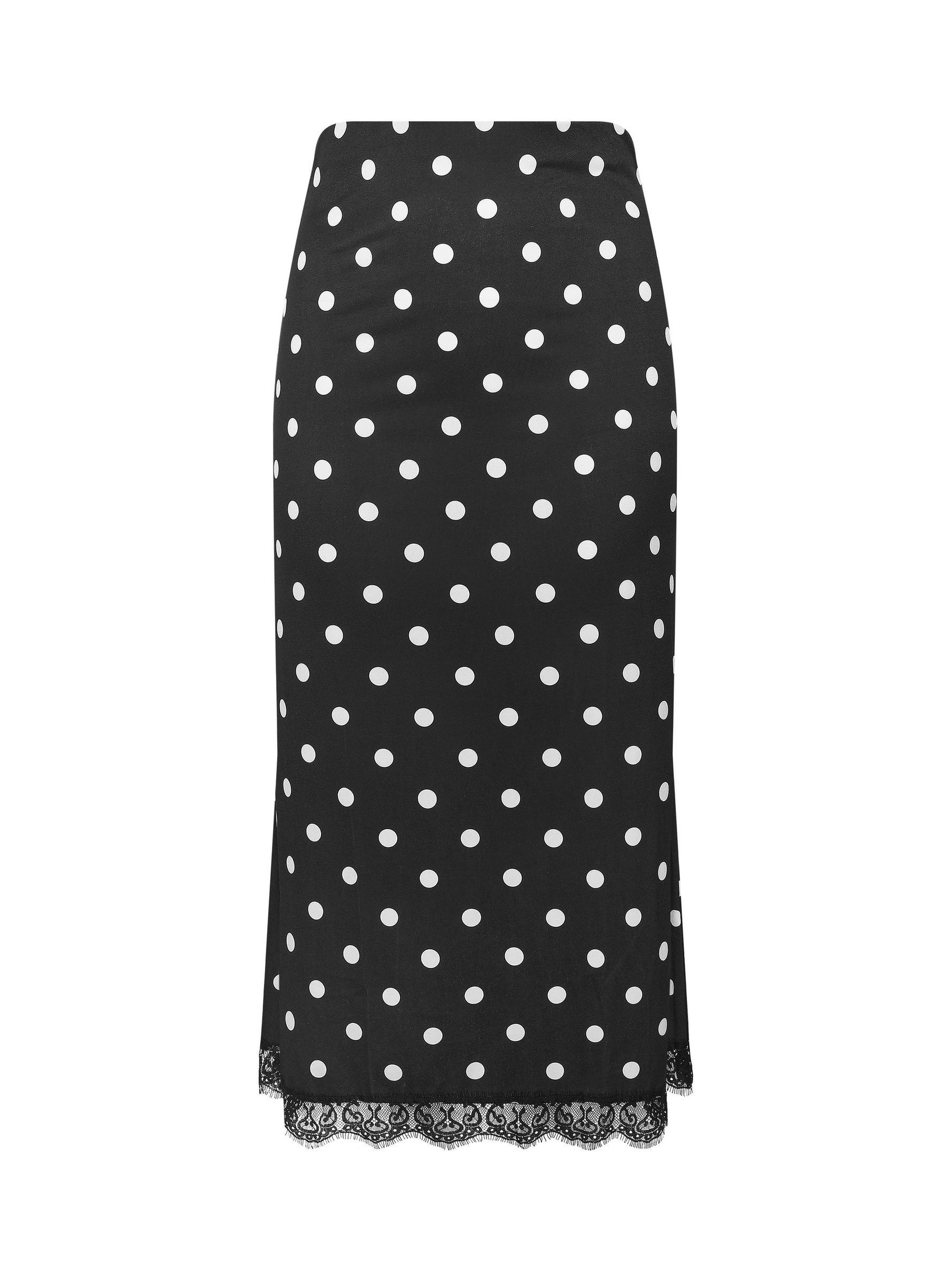 Buy Yours Curve Black Limited Polka Dot Lace Hem Maxi Skirt from