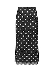 Yours Curve Black Limited Polka Dot Lace Hem Maxi Skirt - Image 5 of 5