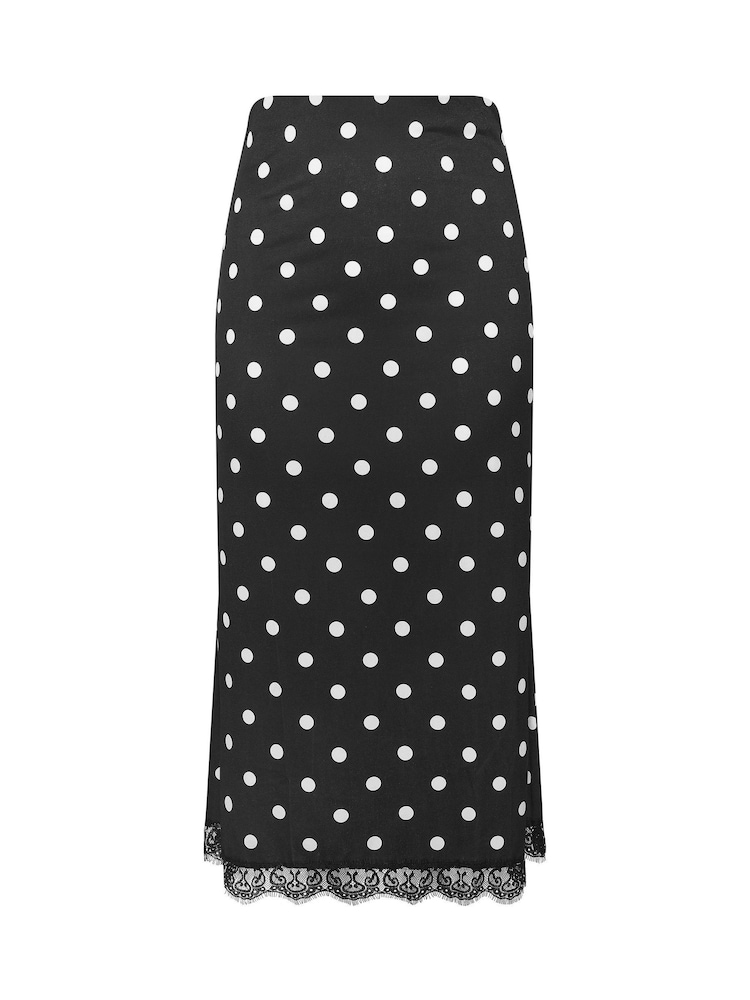 Yours Curve Black Limited Polka Dot Lace Hem Maxi Skirt - Image 5 of 5 Yours Curve Black Limited Polka Dot Lace Hem Maxi Skirt - Image 5 of 5