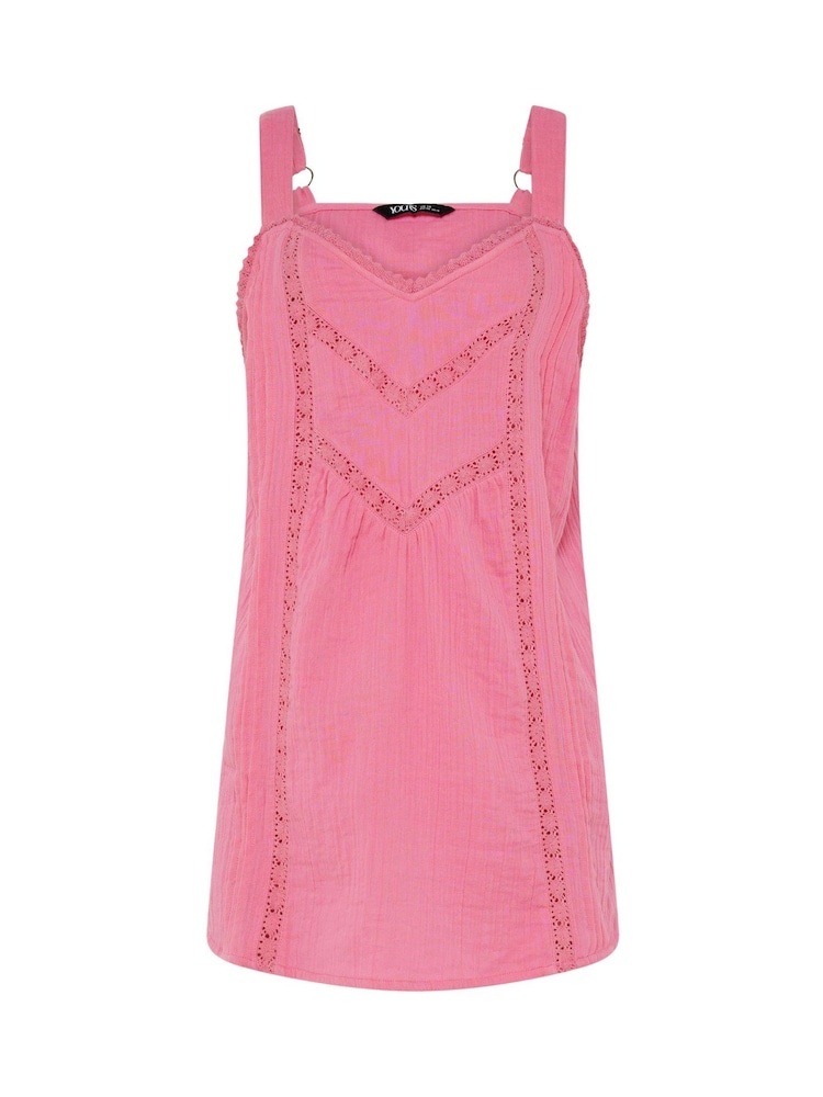 Yours Curve Pink Crochet V Insert Cami - Image 5 of 5 Yours Curve Pink Crochet V Insert Cami - Image 5 of 5