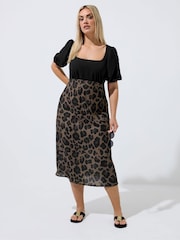 Yours Curve Brown Limited Leopard Mix Dress - Image 1 of 5