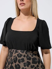 Yours Curve Brown Limited Leopard Mix Dress - Image 4 of 5