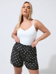 Yours Curve Black Limited Lace Hem Shorts - Image 1 of 5