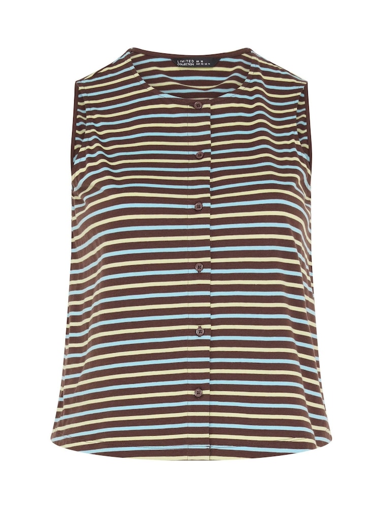 Yours Curve Yellow Limited Stripe Button Waistcoat - Image 5 of 5