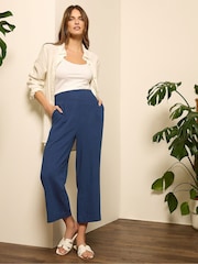 M&Co Blue Cropped Wide Leg Linen Trousers - Image 2 of 9