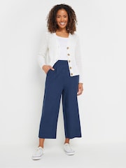 M&Co Blue Cropped Wide Leg Linen Trousers - Image 6 of 9