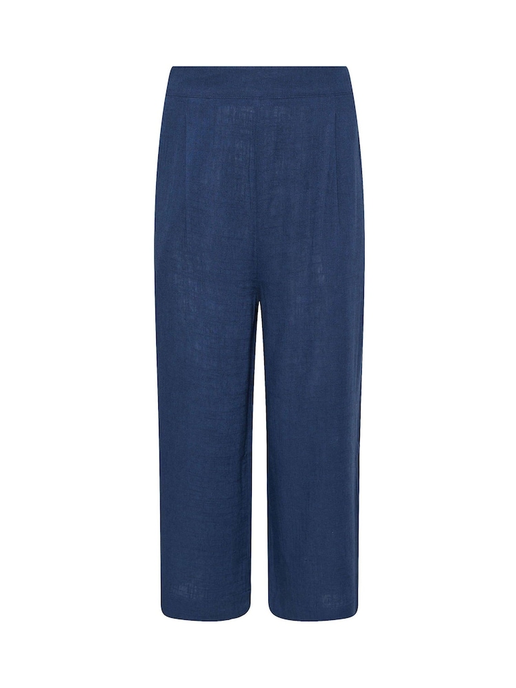 M&Co Blue Cropped Wide Leg Linen Trousers - Image 9 of 9