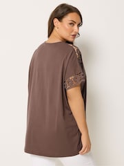 Yours Curve Light Brown Boxy Crochet T-Shirt - Image 4 of 5