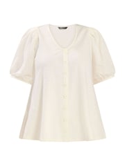 Yours Curve Cream Button Up Puff Sleeve V-Neck Top - Image 5 of 5