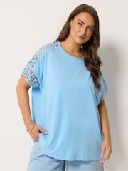 Yours Curve Blue Boxy Crochet T-Shirt - Image 1 of 4