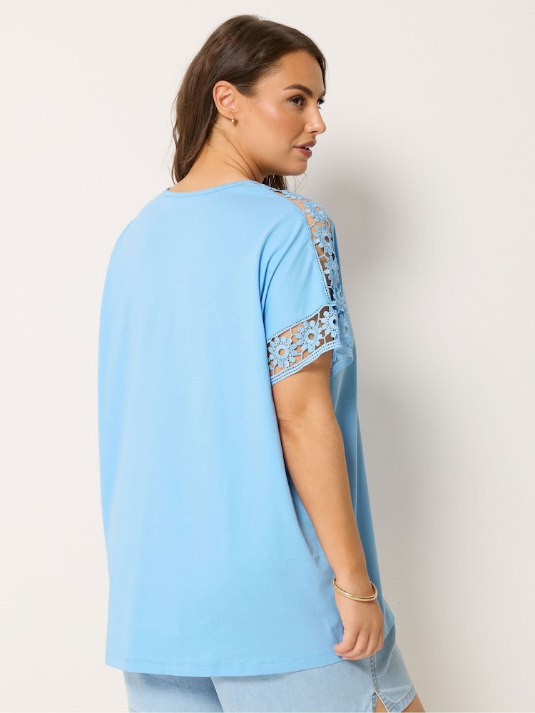 Yours Curve Blue Boxy Crochet T-Shirt - Image 2 of 4