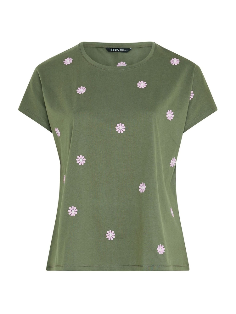 Yours Curve Green Daisy Embroidered Top - Image 5 of 5 Yours Curve Green Daisy Embroidered Top - Image 5 of 5