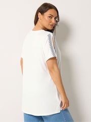 Yours Curve White Embroidered Detail T-Shirt - Image 3 of 5