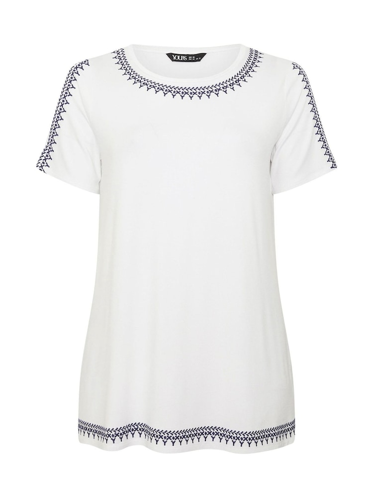 Yours Curve White Embroidered Detail T-Shirt - Image 5 of 5