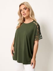 Yours Curve Green Boxy Crochet T-Shirt - Image 1 of 5