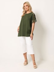 Yours Curve Green Boxy Crochet T-Shirt - Image 3 of 5