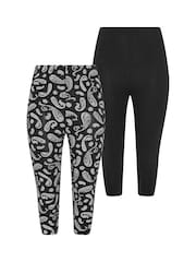 Yours Curve Black Cropped Leggings 2 Pack - Image 1 of 6