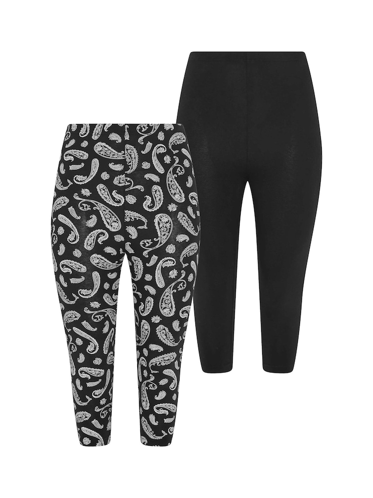Yours Curve Black Cropped Leggings 2 Pack - Image 1 of 6