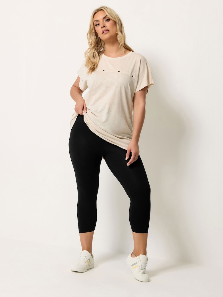 Yours Curve Black Cropped Leggings 2 Pack - Image 2 of 6