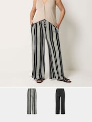 Yours Curve Black Wide Leg Trousers 2 Pack - Image 1 of 6