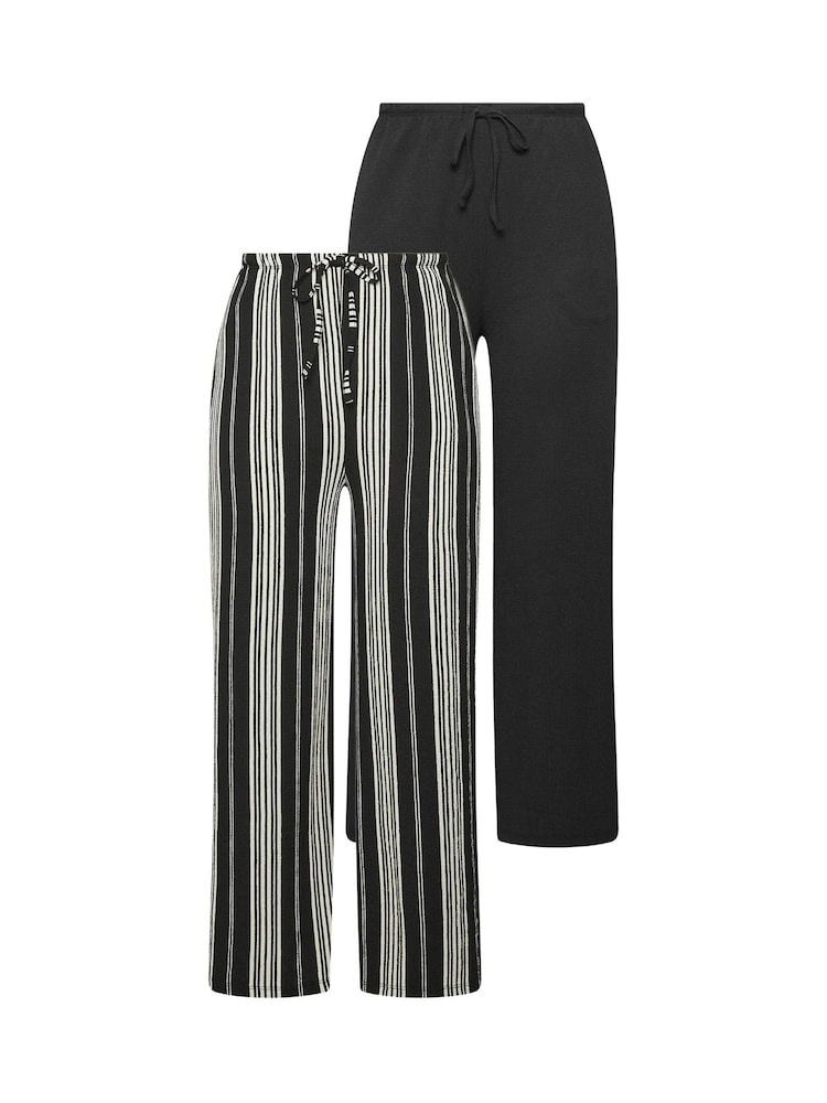Yours Curve Black Wide Leg Trousers 2 Pack - Image 6 of 6