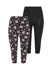 Yours Curve Black Floral Print Cropped Leggings 2 Pack - Image 6 of 8