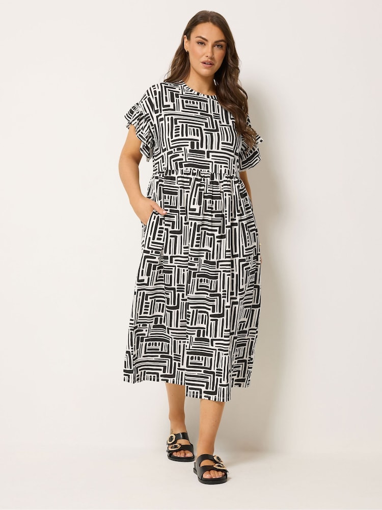 Yours Curve Black Frill Sleeve Midaxi Dress - Image 1 of 5