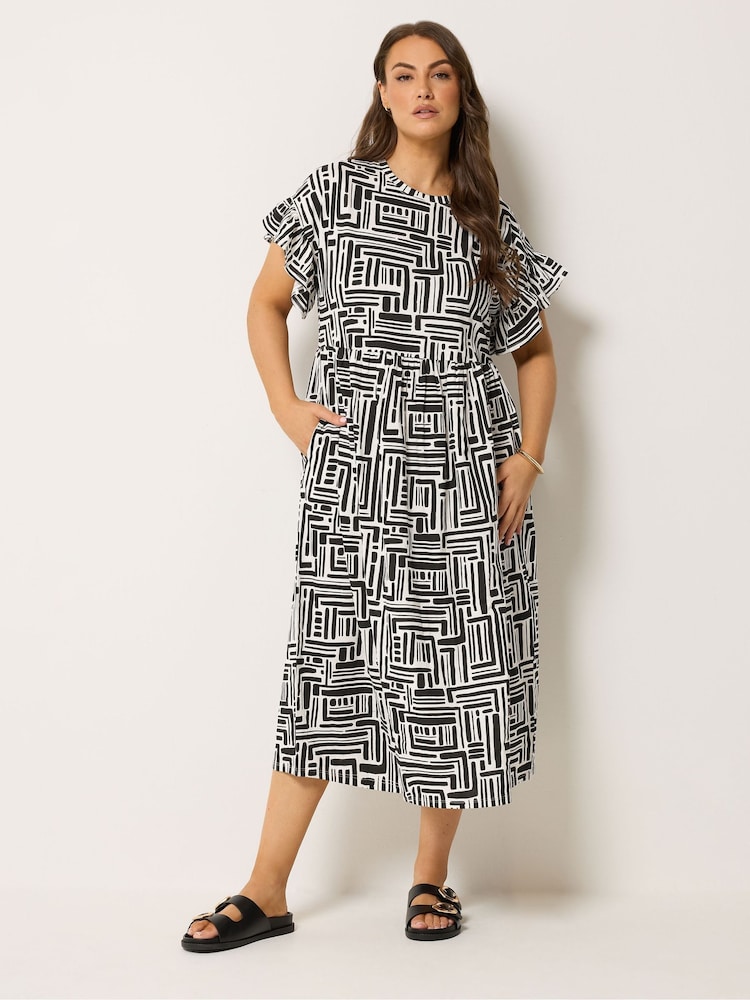 Yours Curve Black Frill Sleeve Midaxi Dress - Image 2 of 5