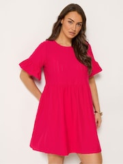 Yours Curve Red Frill Sleeve Pointelle Dress - Image 1 of 5