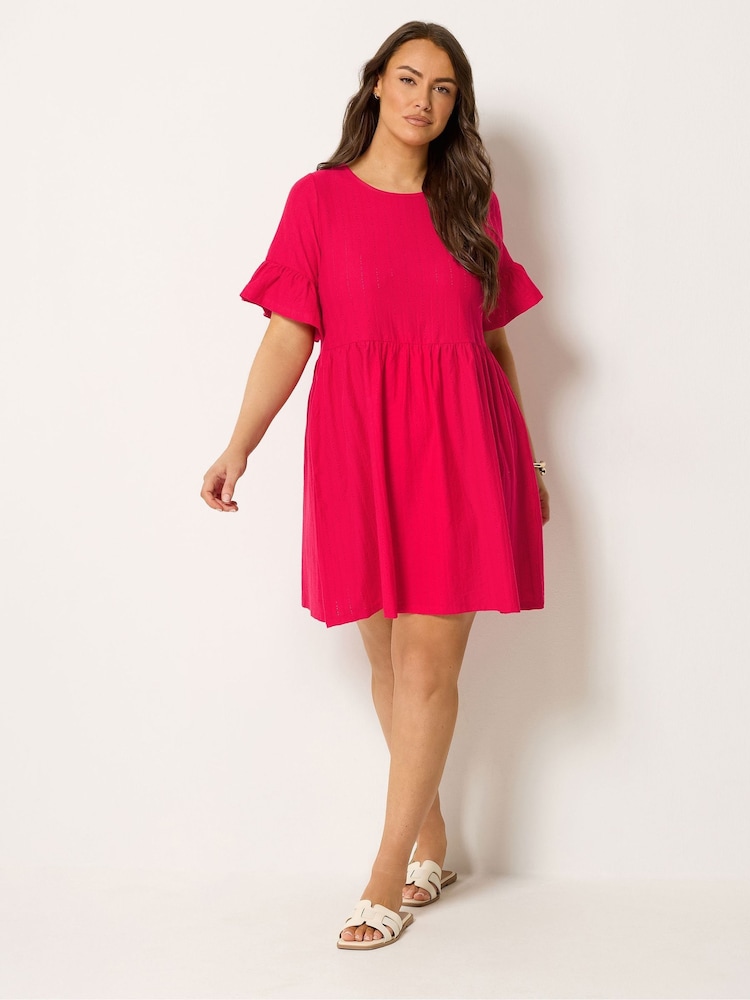 Yours Curve Red Frill Sleeve Pointelle Dress - Image 2 of 5